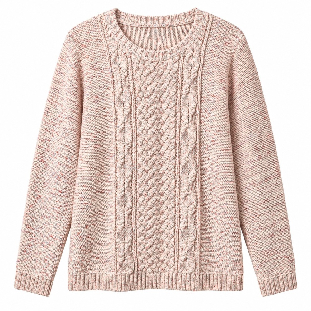 NWT$ TALBOTS Petite Chunky Heavy Cable Knit Sz XLP Pink/Ivory Speckled Fisherman
